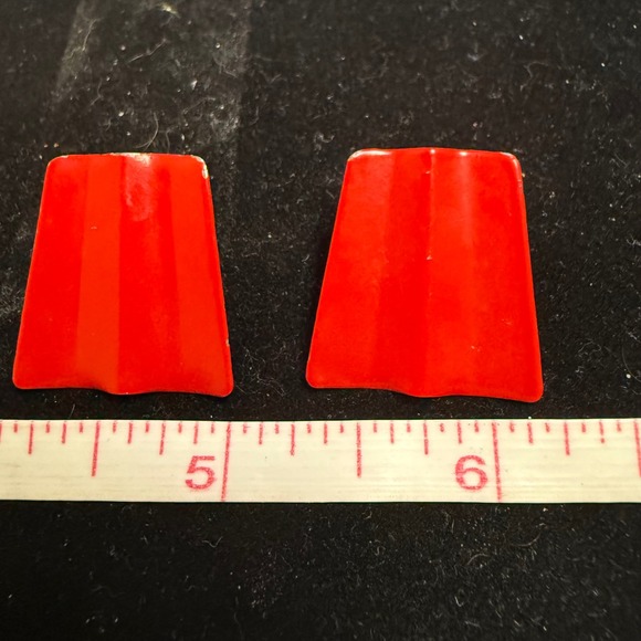 Jewelry - Vintage Red‎ Enamel Geometric Trapezoid Stud Earrings Bold Minimalist Post